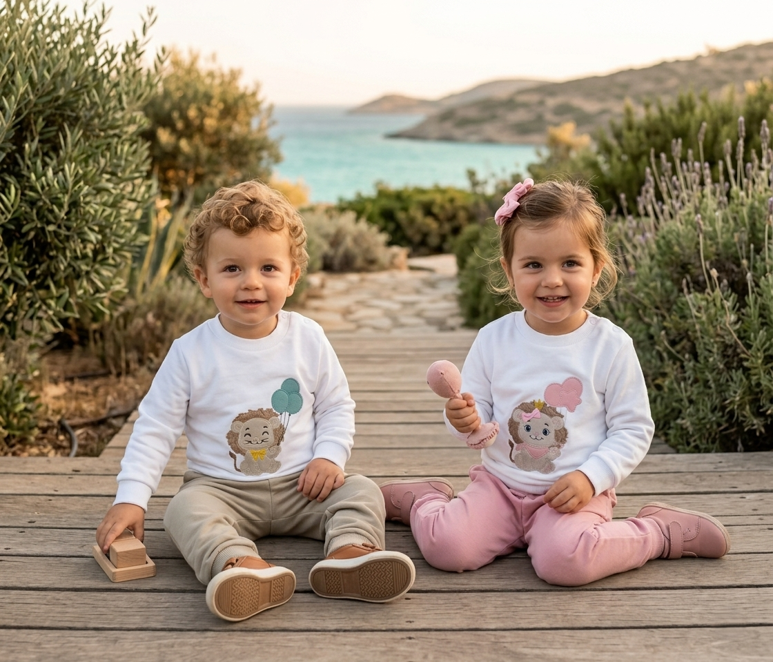 Conjunto Niña León Globos Rosa | Sudadera y Jogger Empolvado
