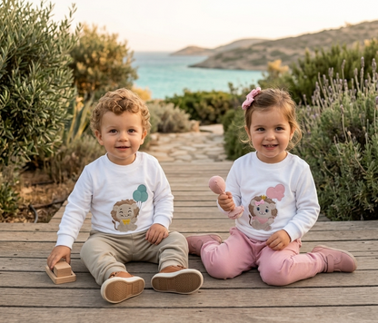 Conjunto Niña León Globos Rosa | Sudadera y Jogger Empolvado