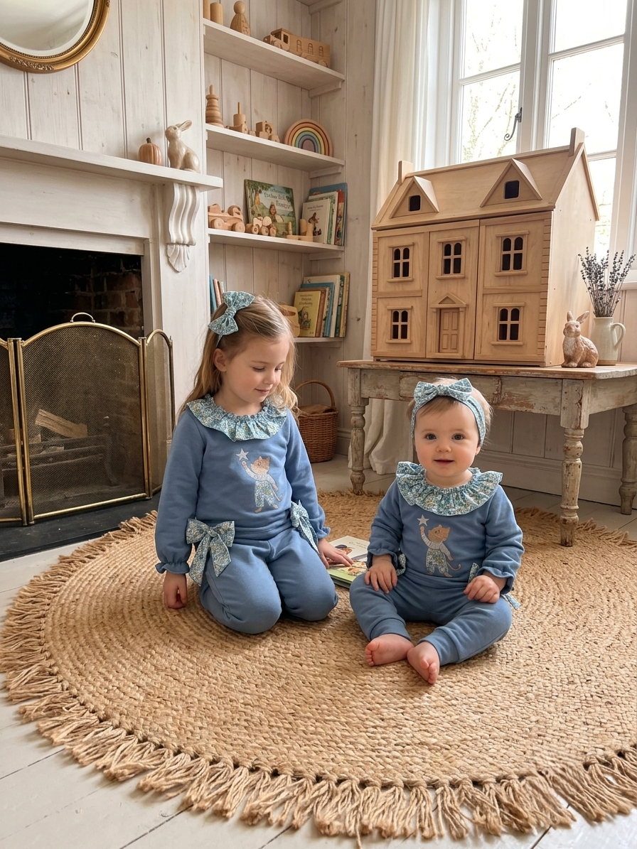 Conjunto Chándal Azul Niña con Detalle Floral y Diadema | Sonajero Kids