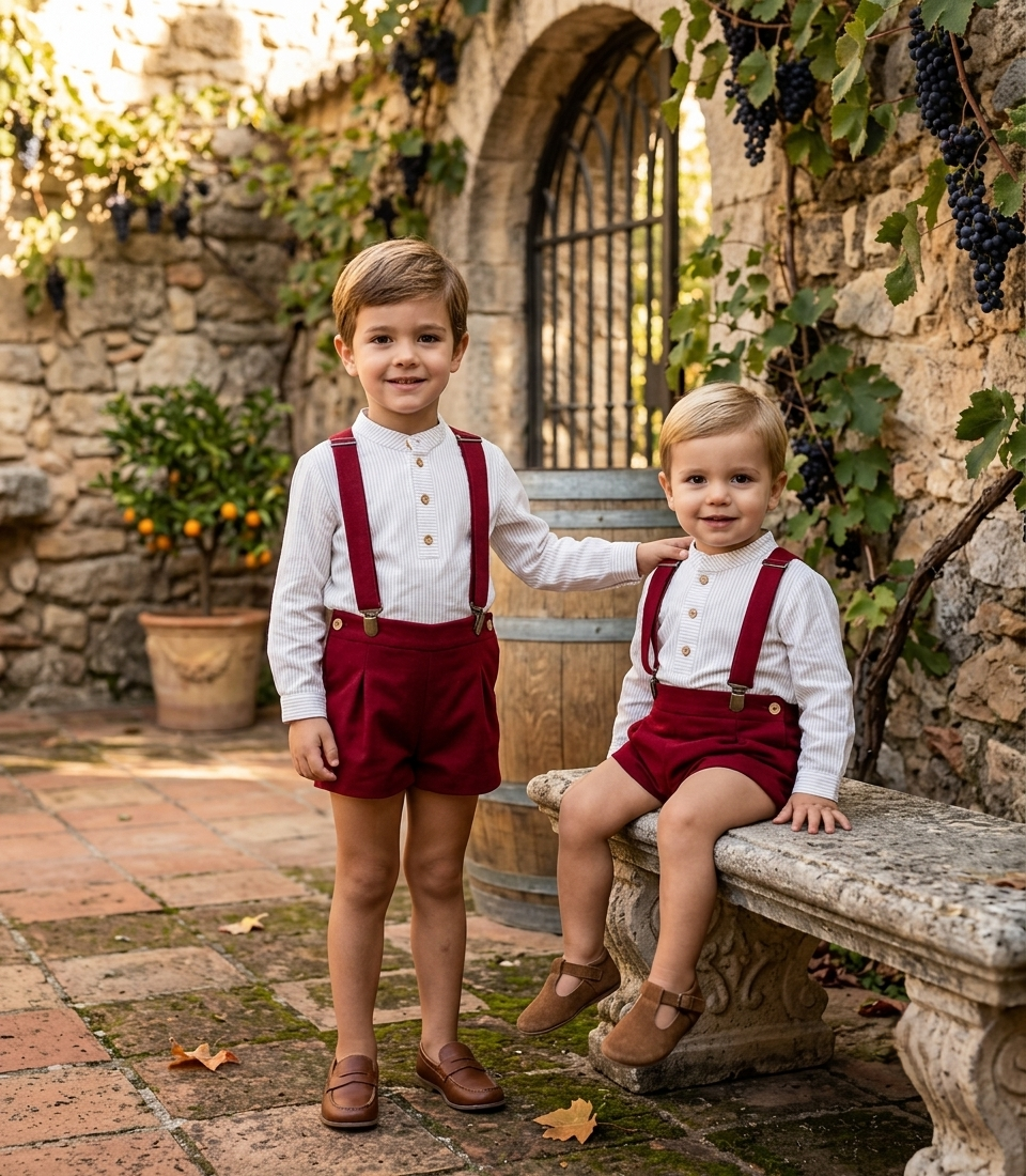 Conjunto Niños Burdeos con Tirantes y Camisa | Sonajero Kids