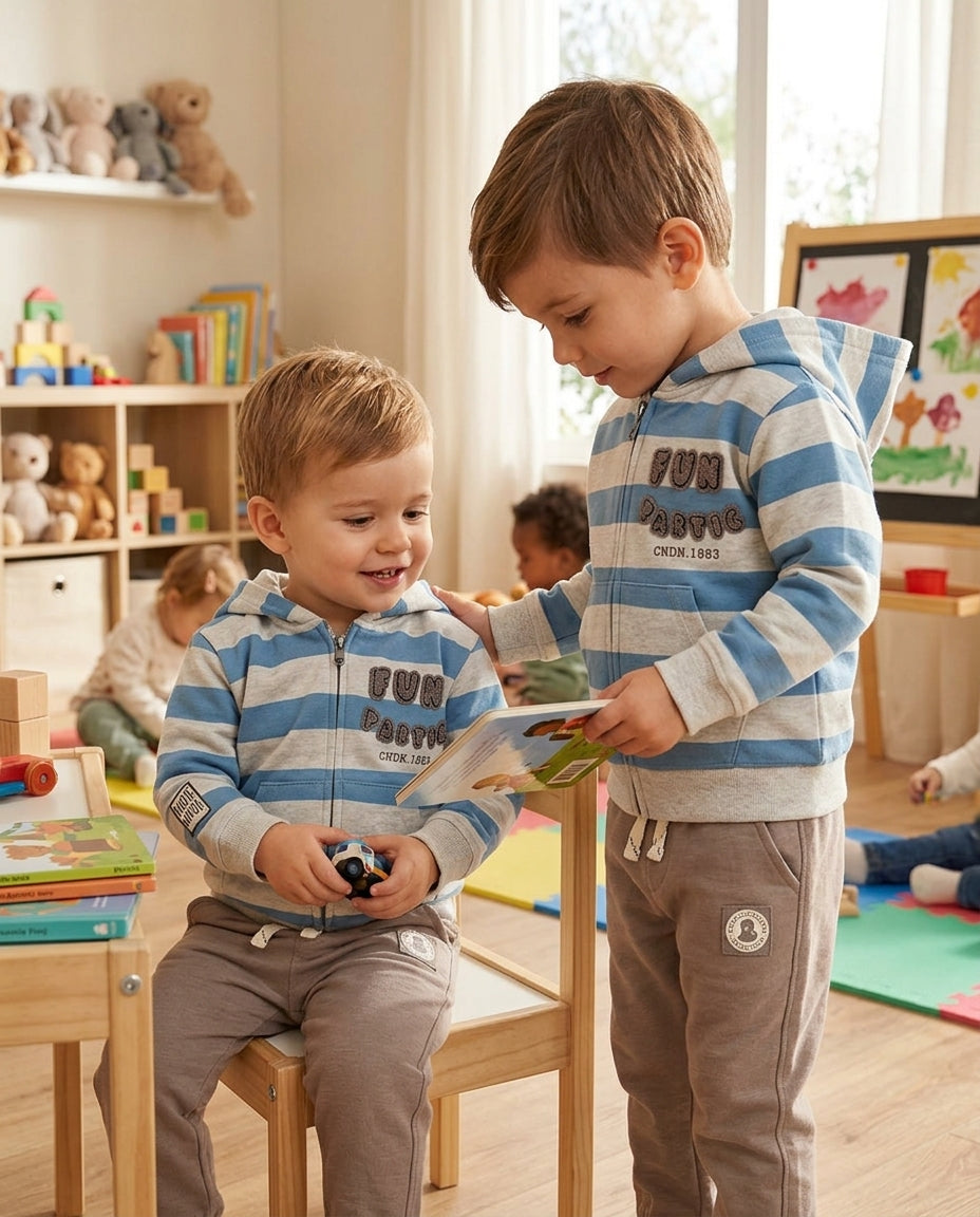 Conjunto Chándal Niños Rayas Azul y Gris | Sonajero Kids