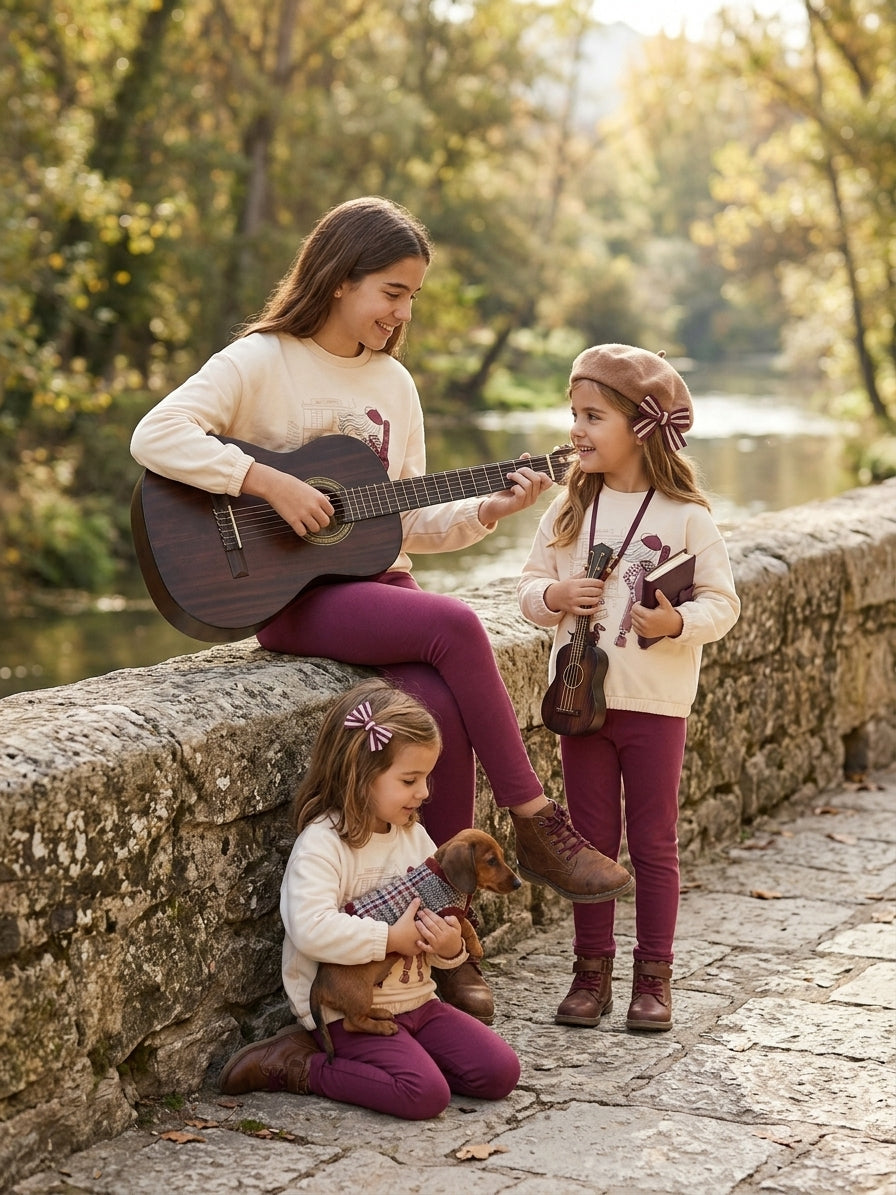 Conjunto Melodies Niña - Sudadera Crema y Leggings Burdeos | Sonajero Kids