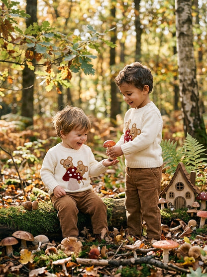 Jersey Infantil de Punto Crema Bordado Setas y Ratones | Moda Infantil | Sonajero Kids