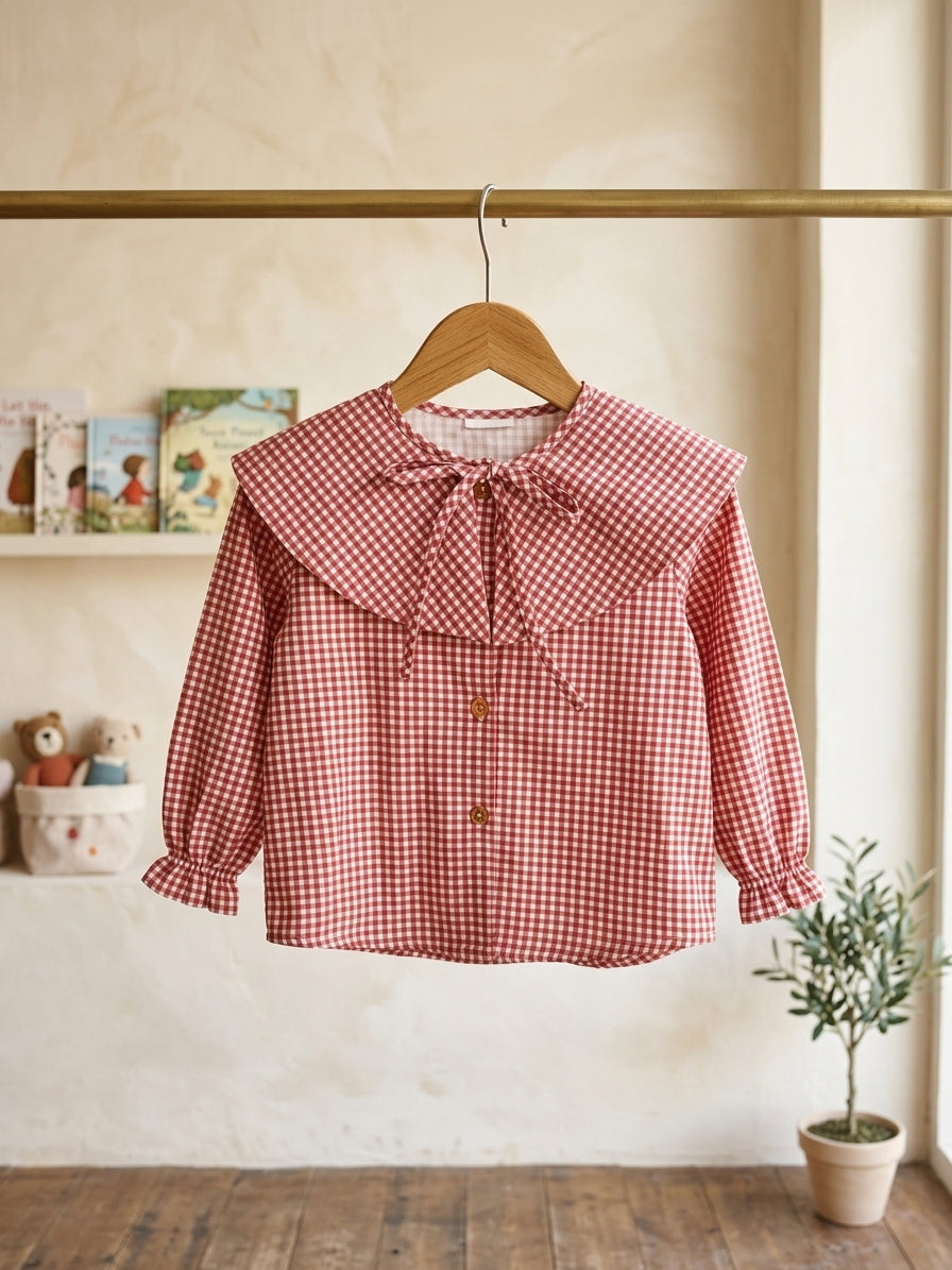 Camisa Infantil Cuadro Vichy Granate con Cuello Babero | Sonajero Kids