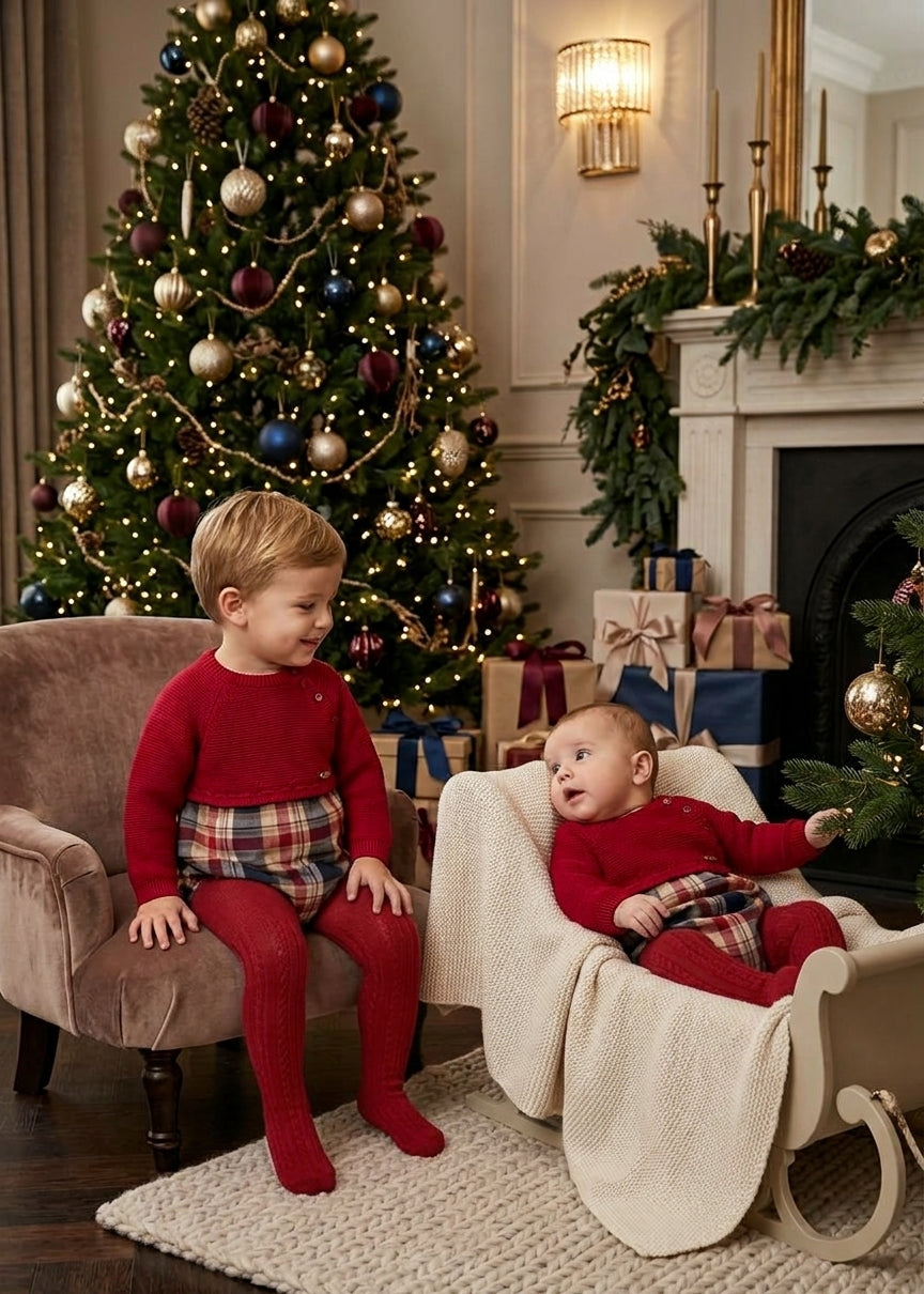 Conjunto Bebé Navidad Navideño Cuadros y Punto | Sonajero Kids