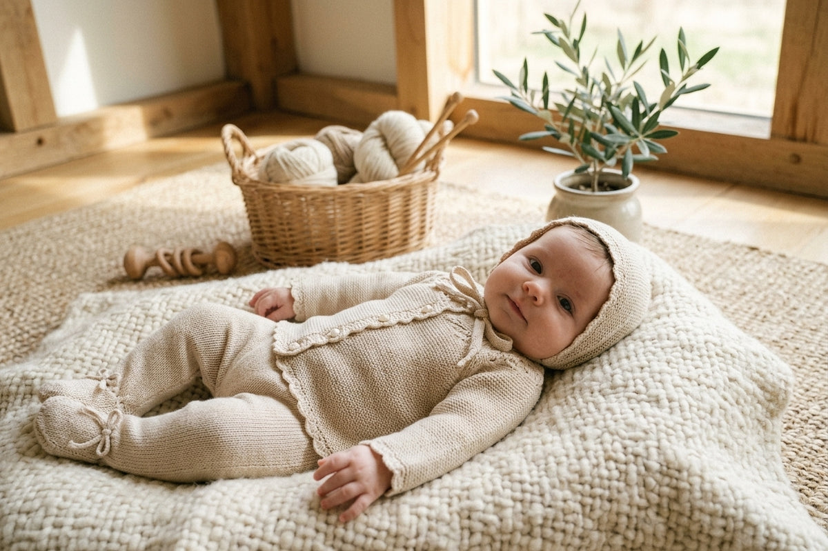 Conjunto de Punto Beige para Bebé (3 Piezas) | Sonajero Kids