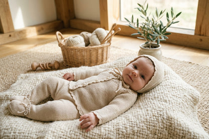 Conjunto de Punto Beige para Bebé (3 Piezas) | Sonajero Kids