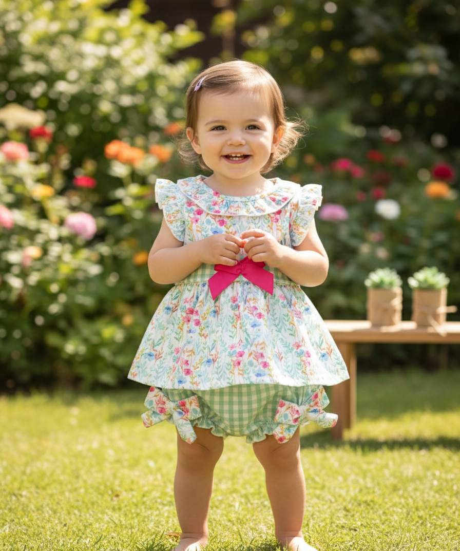 Conjunto Verde Flores Vichy