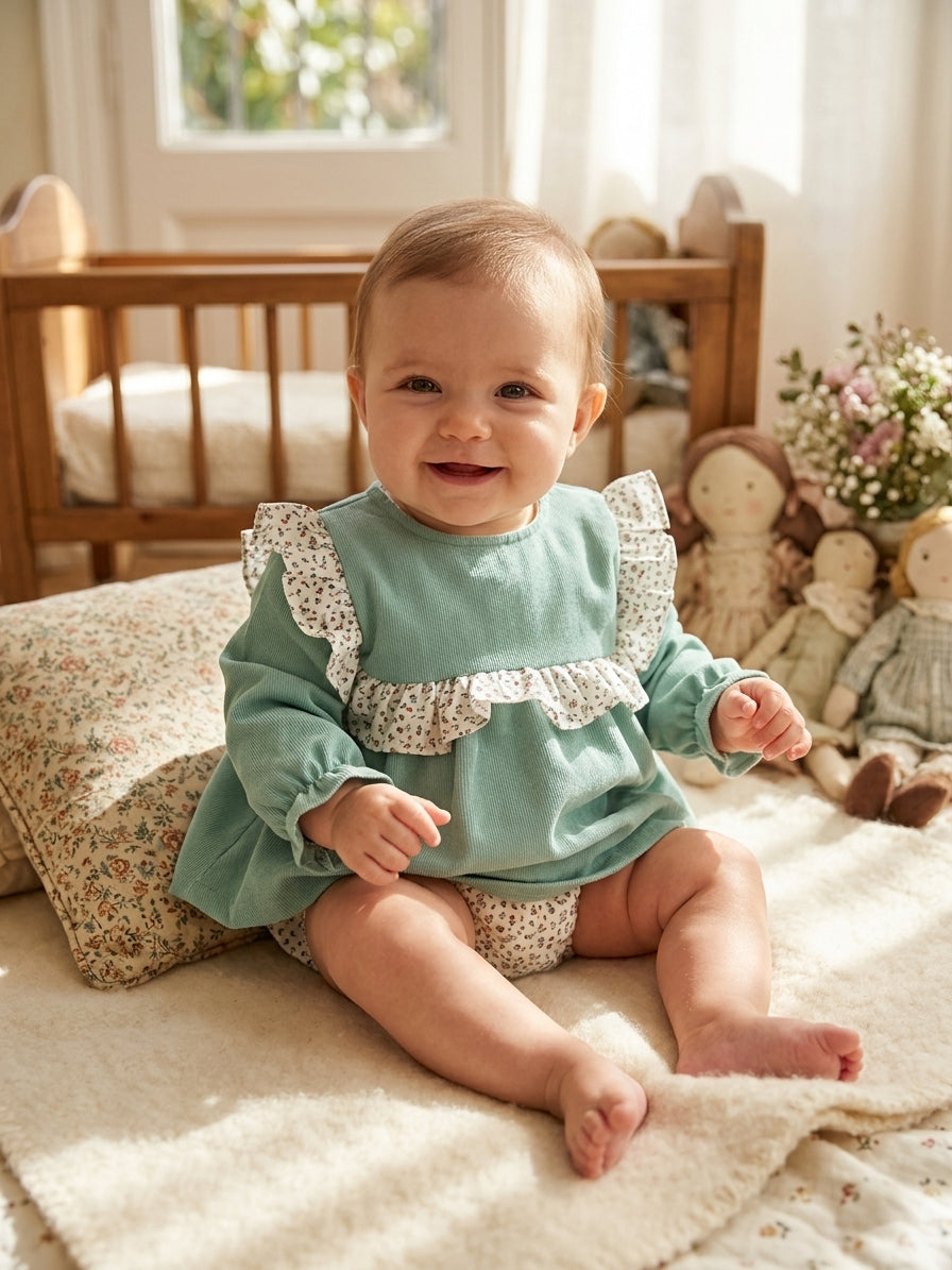 Conjunto Bebé Niña Verde Agua con Volantes | Moda Infantil | Sonajero Kids
