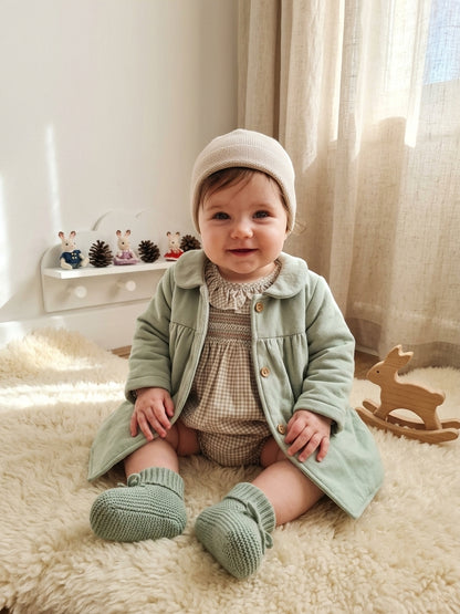 Conjunto Bebé 3 Piezas Verde y Vichy Beige | Sonajero Kids