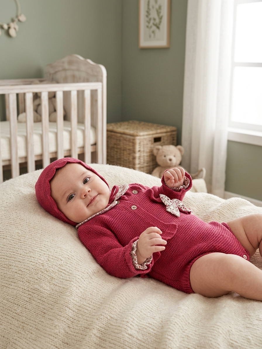 Conjunto de Punto Frambuesa de 4 Piezas para Bebé | Sonajero Kids