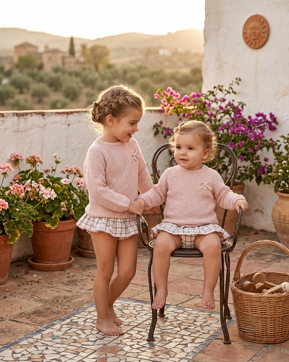 Conjunto de Punto Rosa y Ranita de Cuadros Juliana | Sonajero Kids
