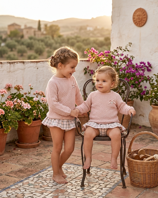 Conjunto de Punto Rosa y Ranita de Cuadros Juliana | Sonajero Kids