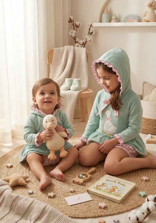 Conjunto Bebe Verde Agua y Vichy Rosa | Moda Infantil | Sonajero Kids
