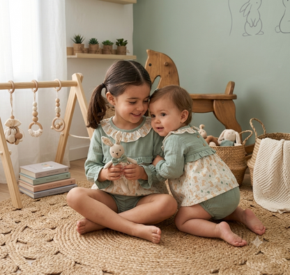 Conjunto Blusa y Ranita Conejitos Verde Agua | Sonajero Kids