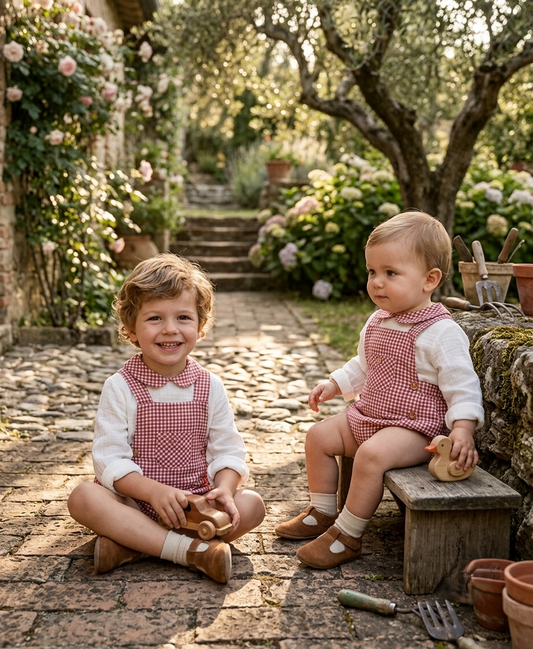 Conjunto Ranita Cuadro Vichy Teja para Bebé | Moda Infantil