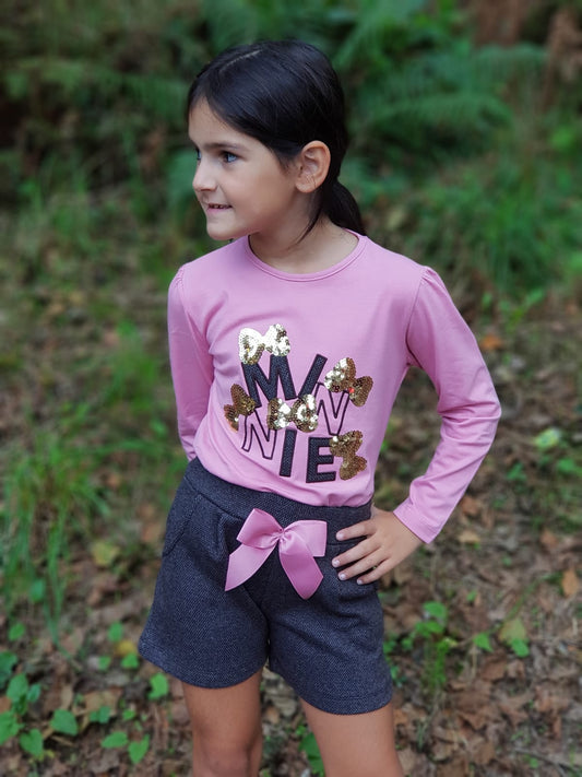 Conjunto Short Camiseta Minnie Rosa