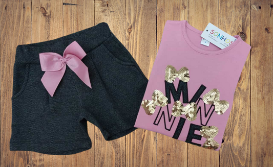 Conjunto Short Camiseta Minnie Rosa