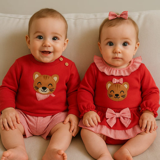 Conjunto Niña Gato Rojo