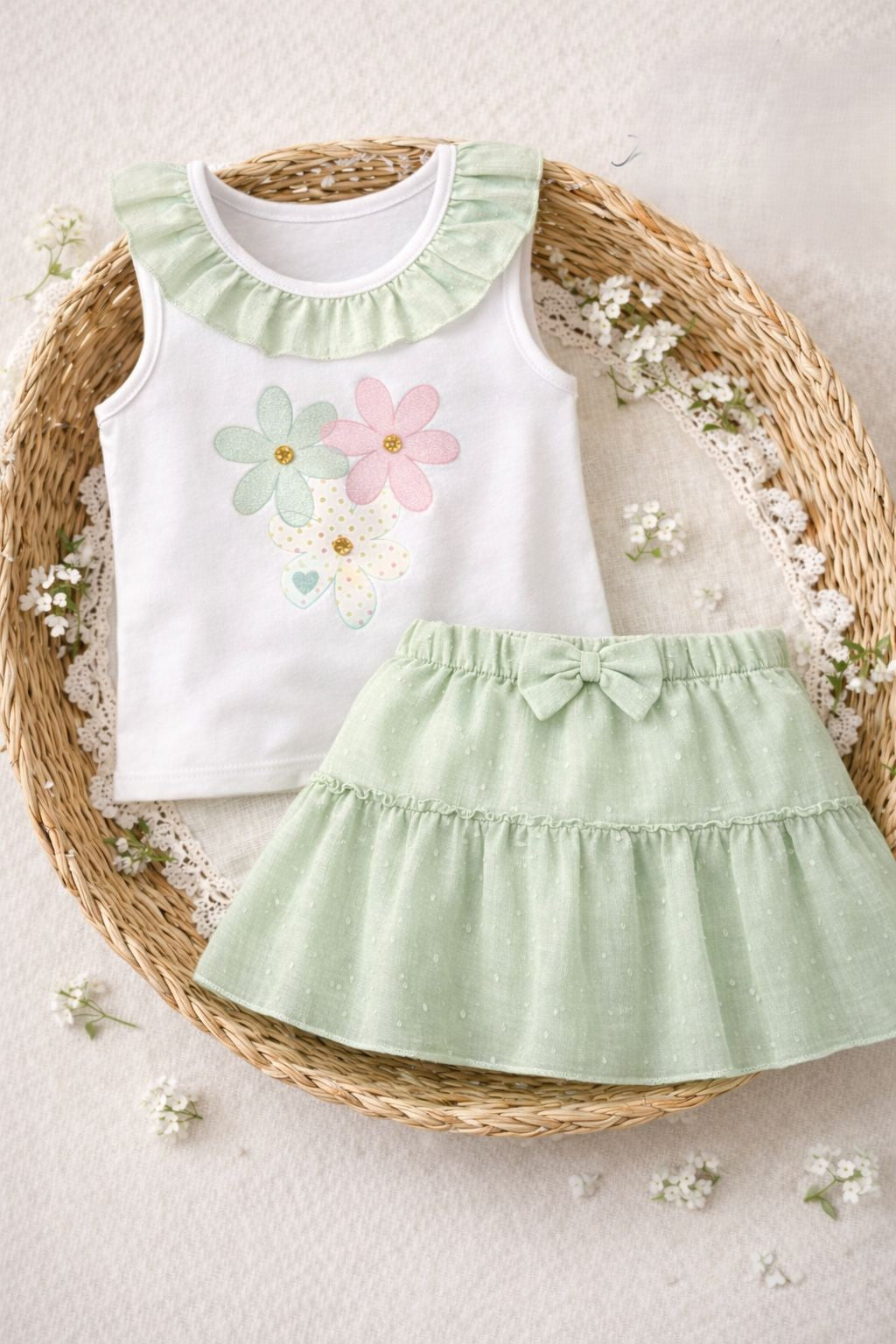 Conjunto Falda Flores De Menta