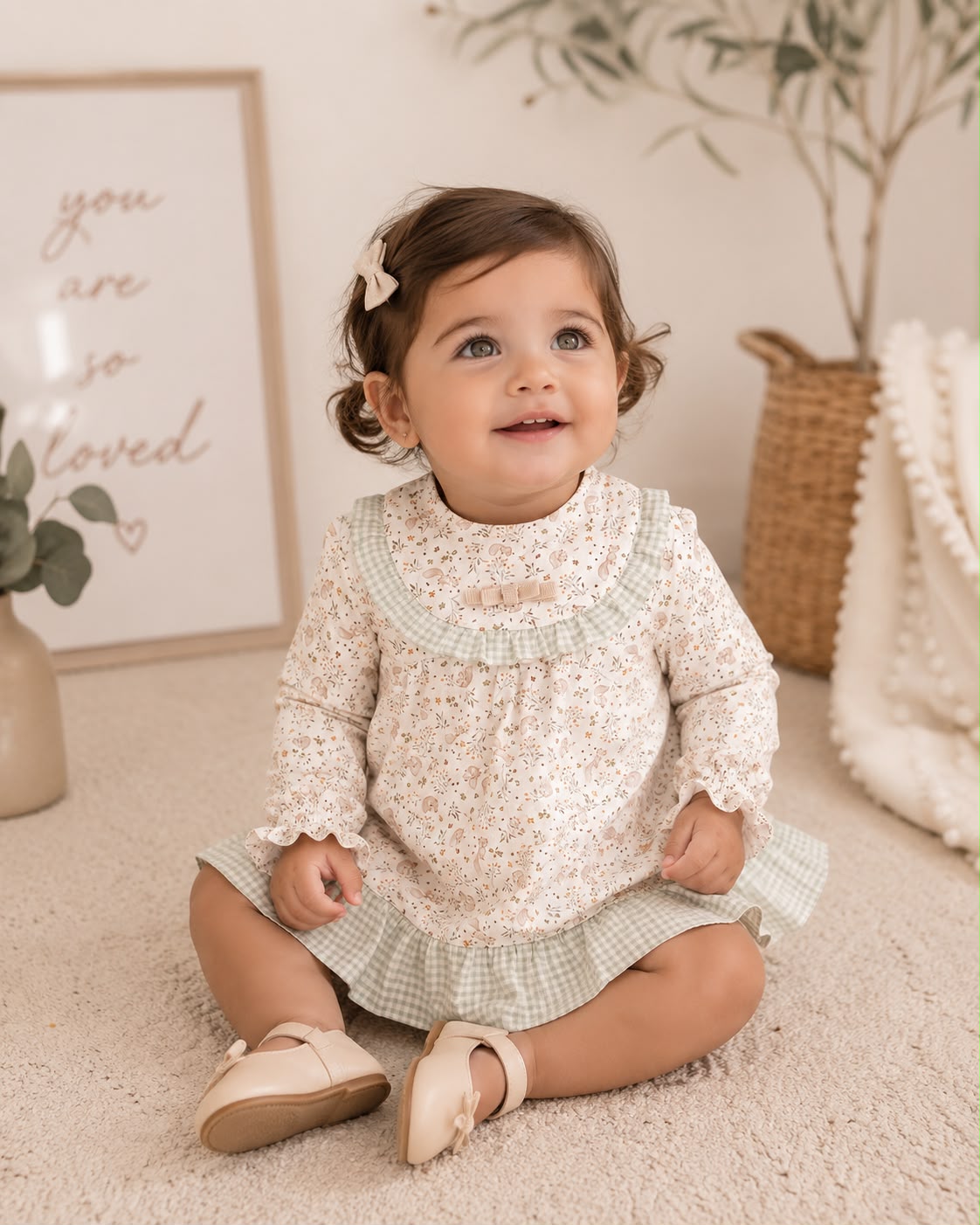 estido Bebé Floral y Vichy Verde Salvia | Sonajero Kids | Pangasa Baby