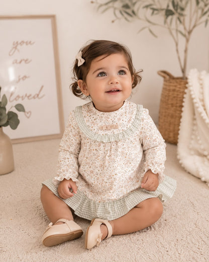 estido Bebé Floral y Vichy Verde Salvia | Sonajero Kids | Pangasa Baby