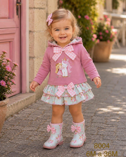 Conjunto Bebé Niña Unicornio Rosa y Verde Agua | Sonajero Kids