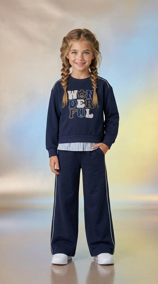 Conjunto Sudadera "Wonderful" y Pantalón Ancho Marino | Sonajero Kids