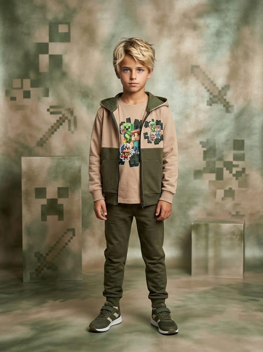Conjunto Deportivo Infantil de Sudadera y Pantalón Verde y Beige | Sonajero Kids