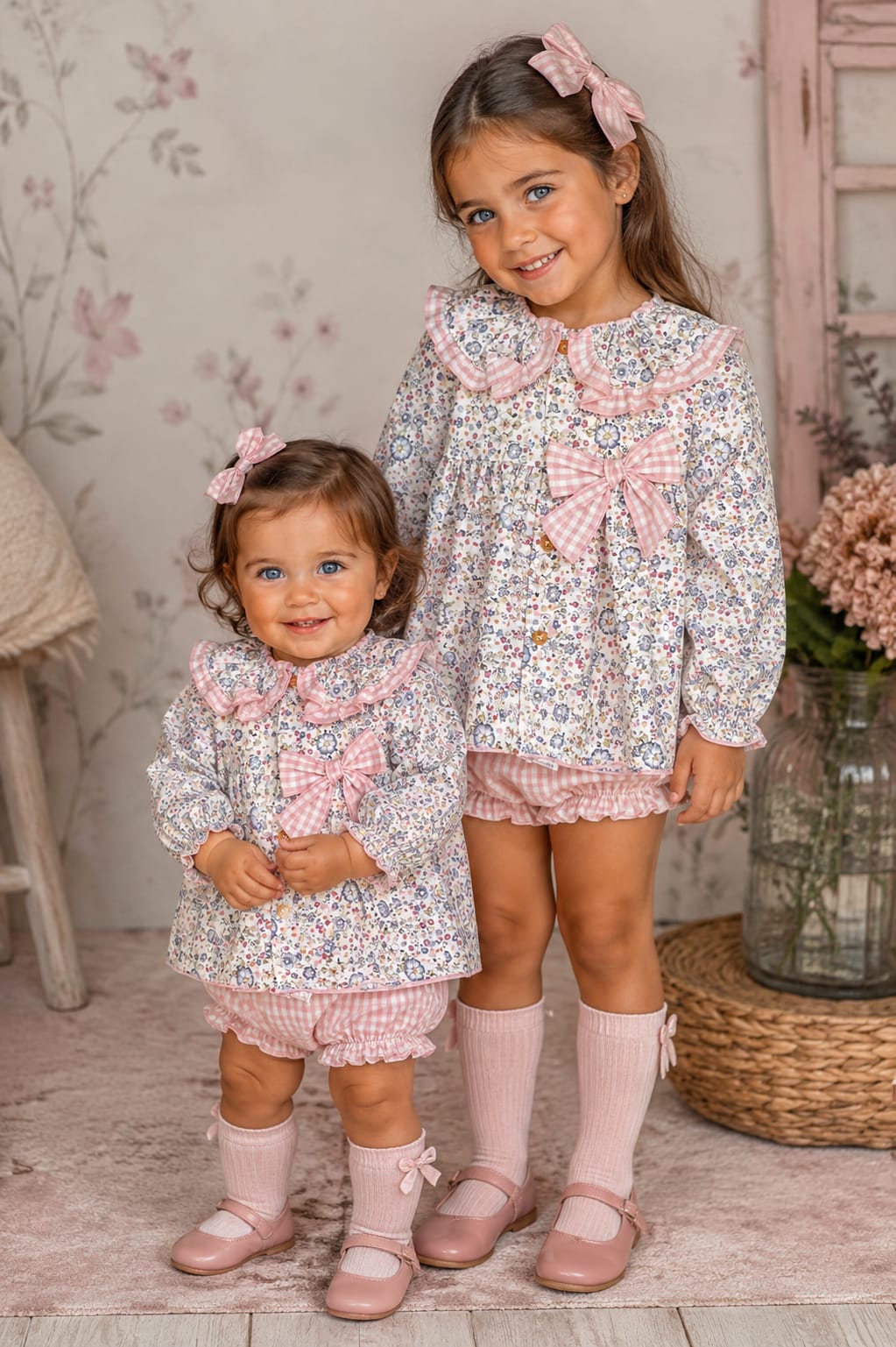 Conjunto Infantil de Flores y Cuadros Vichy | Valentina Bebes | Sonajero Kids