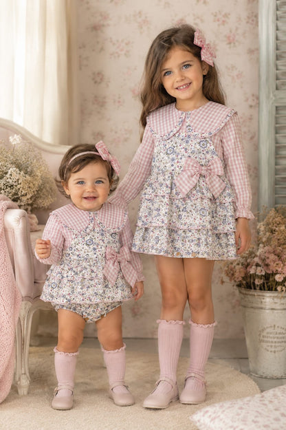 Conjunto Bebé Niña Cuadros Vichy y Flores | Moda Infantil | Sonajero Kids