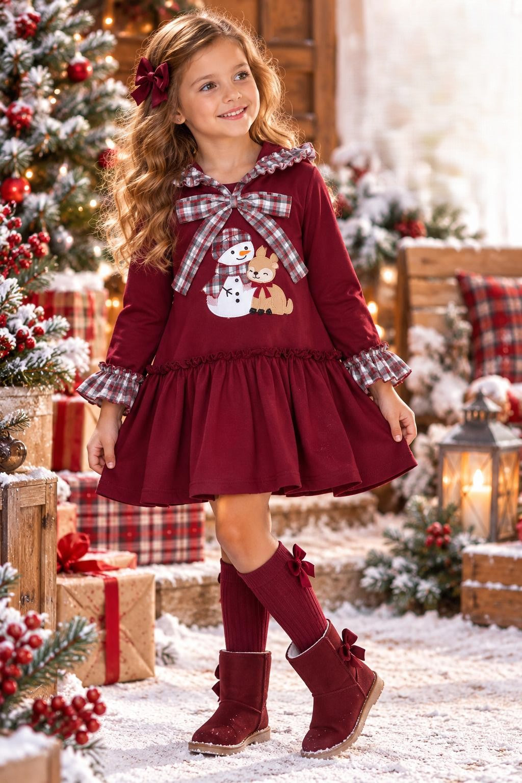 Vestido Navideño Infantil Burdeos con Bordado | Moda Infantil | Sonajero Kids