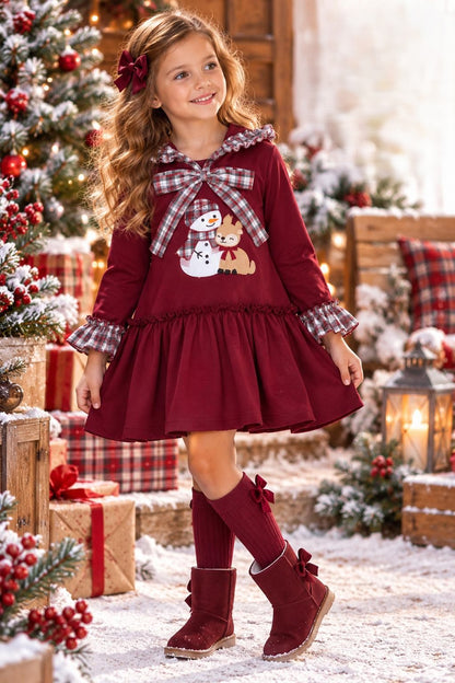 Vestido Navideño Infantil Burdeos con Bordado | Moda Infantil | Sonajero Kids