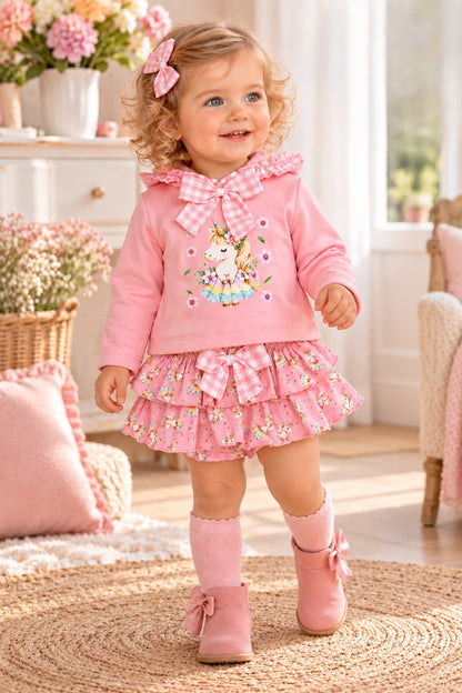 Conjunto Sudadera y Falda-Short Unicornio Rosa | Moda Infantil | Sonajero Kids