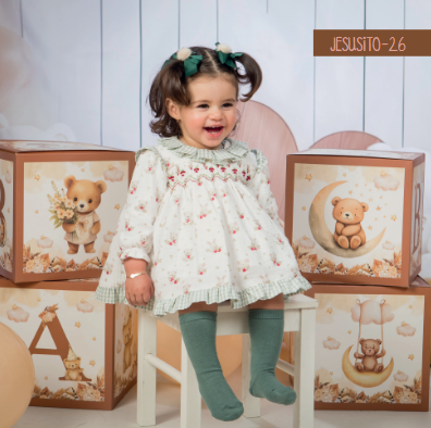 Jesús Vestido Infantil Estampado Conejitos y Cuadro Vichy | Sonajero Kids