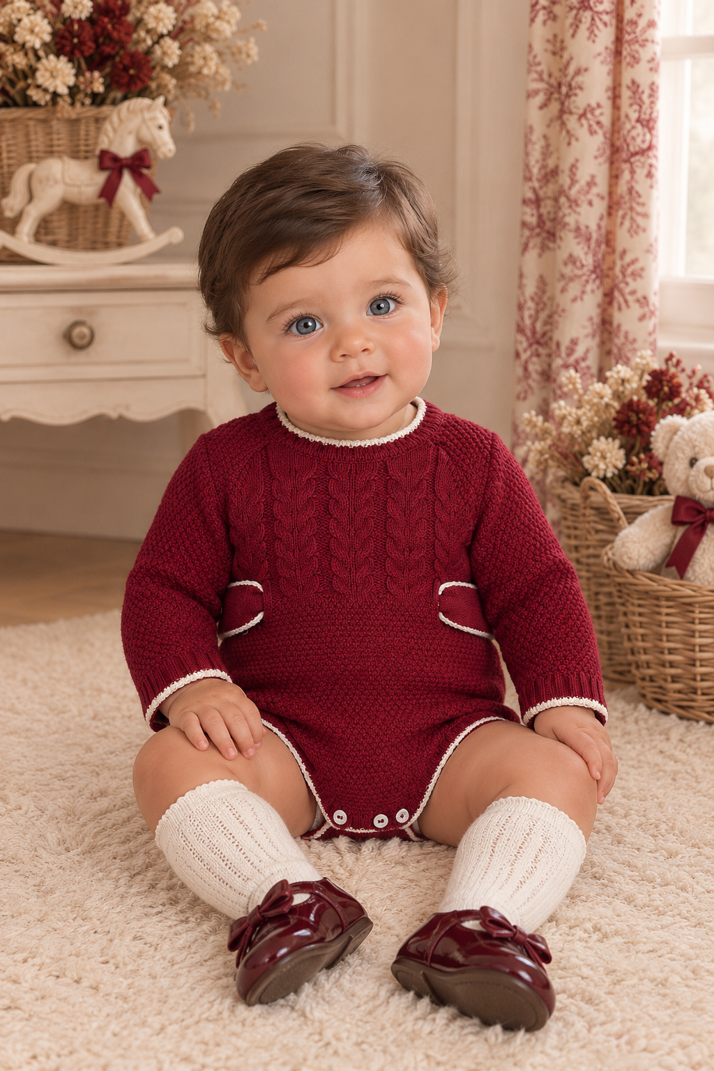Pelele de Punto Borgoña para Bebé | Moda Infantil  | Sonajero Kids