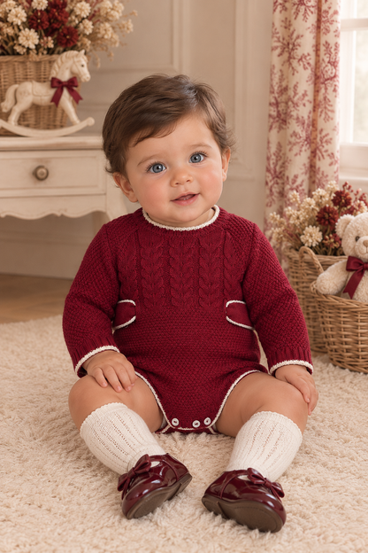 Pelele de Punto Borgoña para Bebé | Moda Infantil  | Sonajero Kids