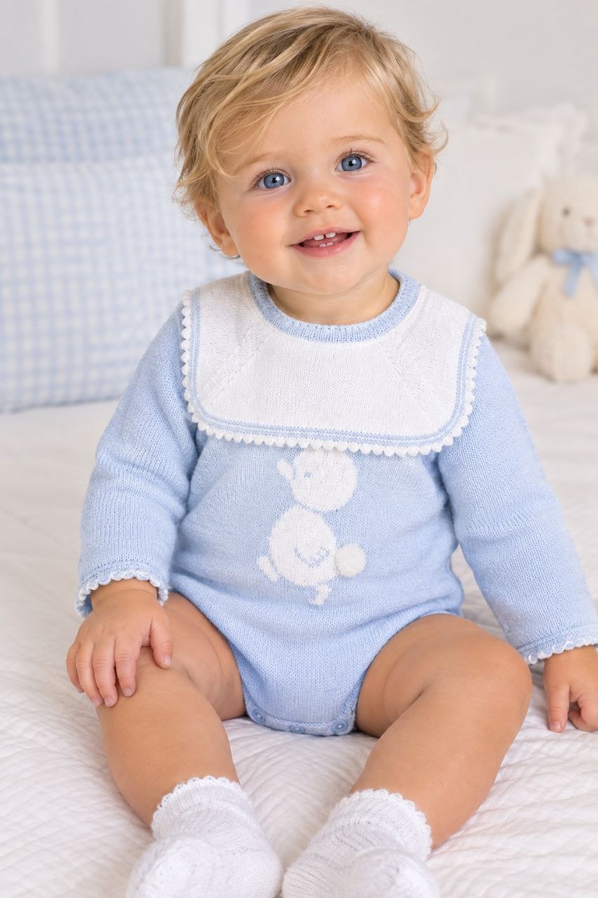 Pelele Bebe Punto Azul con Cuello Blanco | Moda Infantil | Sonajero Kids