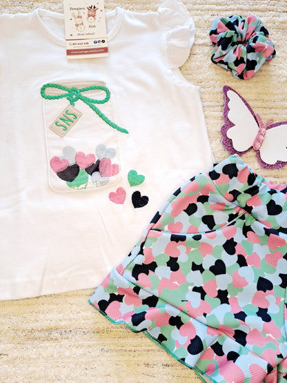 Conjunto Niña Short Corazones